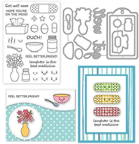 INFUNLY Motivierendes Wort Klare Stempel Und Stanzformen Set „Lächelndes Gesicht“ Transparente Silikonstempel Stanzform Für Kartenherstellung DIY Basteln Scrapbooking Grußkartendekoration