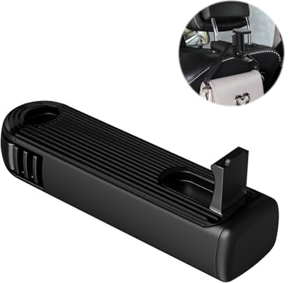 Loputon Kopfstützenhalterung mit Handyhalterung, 2-in-1 Autohaken, versteckt für Geldbörsen und Taschen (Schwarz, 1 Stück)