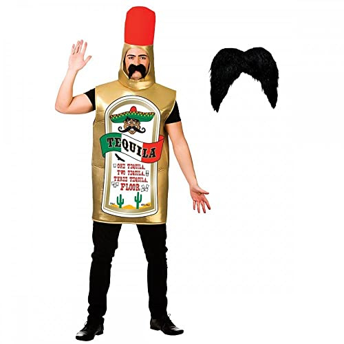 A2ZFD Adult Funny Tequilla Costume + Mexican Gringo Moustache - One Size : Drink Novelty Stag Theme Fancy Dress