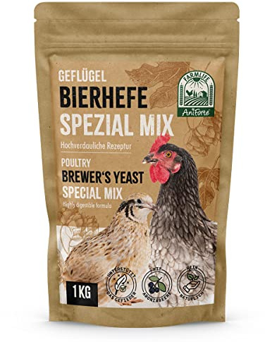 FarmLife Öljäst för kycklingar och fjäderfä, specialblandning, 1 kg – naturligt fodertillskott av öljäst BT, aroniabär & linkakmjöl, stöder matsmältning, hud och fjäderbildning