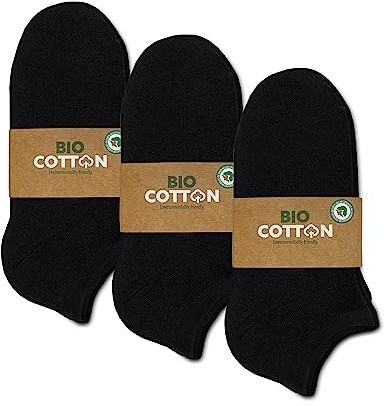 mehrstrumpf 8/12 par barn 100% organisk odling sneakers strumpor pojkar och flickor sömlösa (modell: Biolivia), 12 Paren (svart), 35-38
