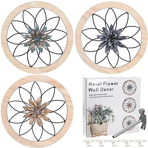 Horse 3 Stück Wanddeko, Rustikale Metall Wanddeko Runde Bauernhof Wanddekoration mit Holzrahmen für Haus Wohnzimmer, Esszimmer, Schlafzimmer, Küche, Korridor