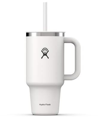 Hydro Flask - Travel Tumbler 946 ml (32 oz) with Closable Press-In Straw Lid - Stainless Steel - Double Wall Vacuum Insulated - Splash resistant lid - White