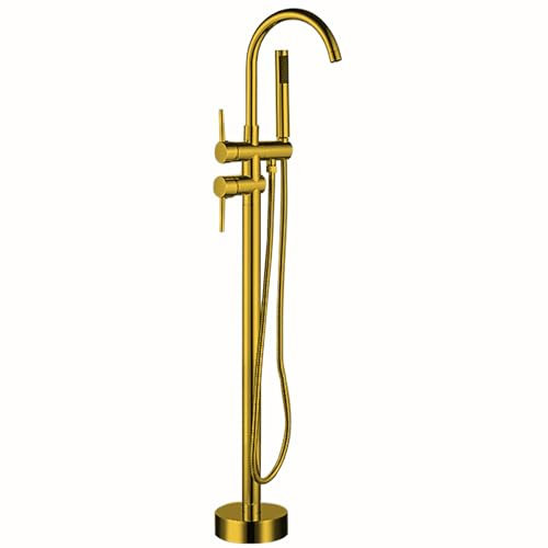 BiaoTeng Badewannenarmatur FüR Freistehende Badewanne Gold, 360° Drehung Heiß oder kalt Messing Badewannen Armaturen Freistehend, Gold