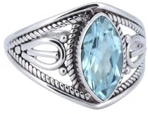 mantraroma Silberring Damen 925 Blau Topas – Facettierter Edelstein Ring