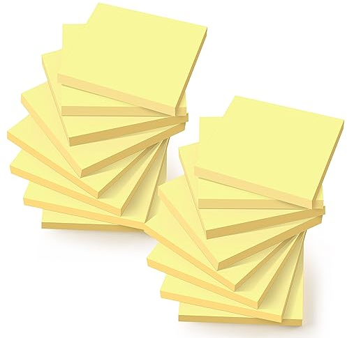 16 Blöcken Haftnotizen Gelbe, 76 x 76 mm Selbstklebende Klebezettel, Post Sticky Notes für Büro Zuhause Schule Sitzung, 75 Blatt pro Blöcken, Das sind 1.200 Blatt