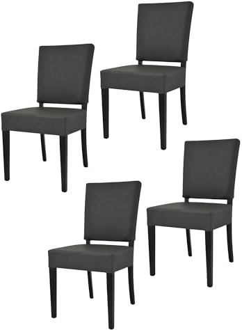 t m c s Tommychairs - 4er Set Moderne Stühle Genny für Küche und Esszimmer, robuste Struktur aus lackiertem Buchenholz Farbe Anthrazit, gepolstert und mit Kunstleder bezogen