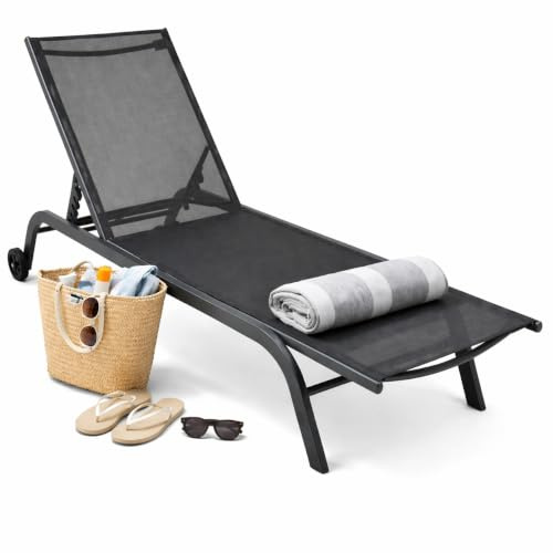 VCM Sonnenliege 58x192x32 cm Rollbar Stahl Textilene Gartenmöbel | Rollbare Sonnenliege mit Rollen - Garten, Terrasse und Balkon - Erwachsene - Gestell Stahl, Bezug Textilene