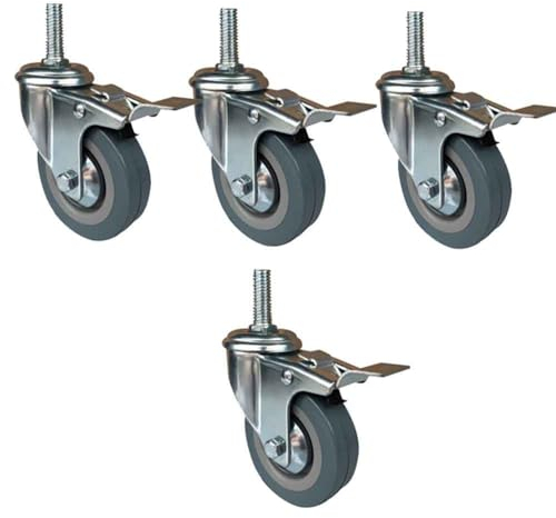 ZYBOWAYL 4 Stück PU Strandkorbrollen mit M10/12 Gewinde Schwerlastrollen 360 Grad Schwenkrollen MöBelrollen mit Bremse Tragfähigkeit 270kg (Color : M12, Size : 75mm)