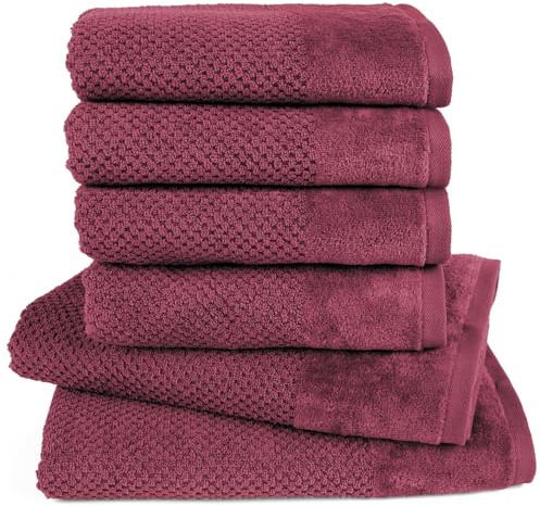 Pure Label Handtuch Set 6tlg 2xDusch 4xHand Beere | 100% Baumwolle, weich & saugstark - Waschbar bis 60∘C, trocknergeeignet