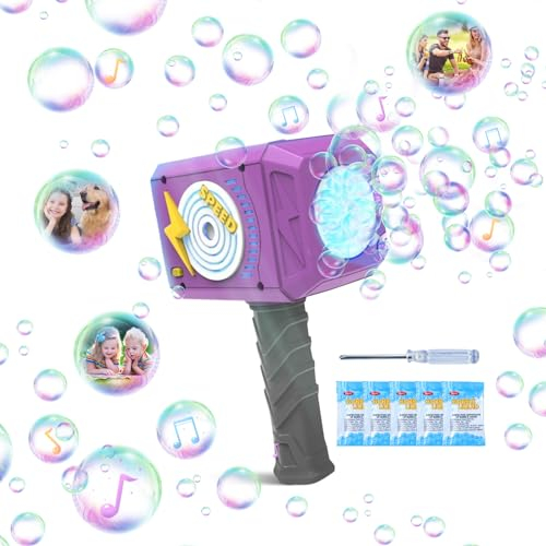 Seifenblasenmaschine, Hammer Seifenblasenpistole, Seifenblasen Spielzeug für Kinder, Automatische Bubble Machine mit Licht und Musik, Seifenblasenlösung, für Außen,Gärten,Strände,Schwimmbäder
