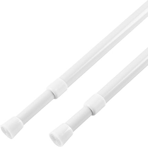 KXLife 2 Pcs Spring Tension Curtain Rod Adjustable 28 to 40 Inches, 5/8 Diameter, White, Expandable Spring Loaded Tension Rods For Window No Drilling