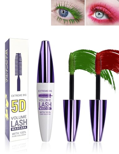 5D Mascara, Volumen und Länge, Grün, Rot, 2 Farben, Wimpernverlängerung, Volumeneffekt, langanhaltend, wasserfest und langanhaltend, Lidschatten dick, lockig, Make-up für Frauen, 06 Green + 07Red