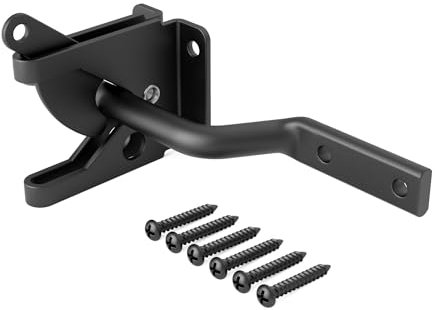 WINSOON Self Locking Fence Gate Latch for Wooden Fence Heavy Duty, Self-Adjusting Gravity Gate Latch, Black