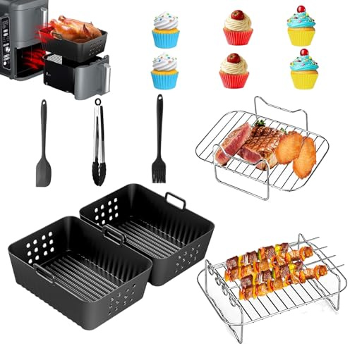 13 piezas Accesorios freidora de aire，para Ninja Foodi SL400 AF400EU AF300EU 7.6-9.5L, Cecotec Cecofry DuoSize 9L 5.5/3.5L,Dual Zone Set de accesorios para freidora de aire caliente,Moule Air Fryer