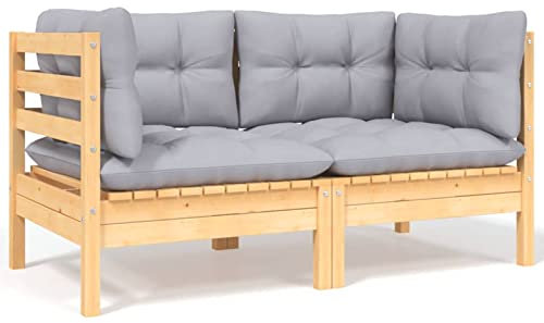 ShGaxin 2-Sitzer-Gartensofa mit Grauen Kissen, Gartenlounge, Garden Sofa, Balkonmöbel, Gartenmöbel, Loungemöbel, Balkon Sofa, Outdoor Sofa, Massivholz Kiefer