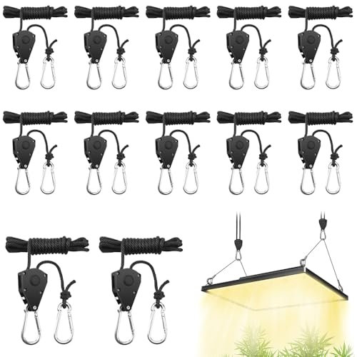 HIULLEN 12 Stück Verstellbarer Seil Ratsche, 4mm Abspannseile mit Seilspanner, 2M Reflektierend Abspannseile Seil, Einstellbare Ratchet Hanger mit Haken, Seilratsche für Freien Zelt Zeltplane Camping
