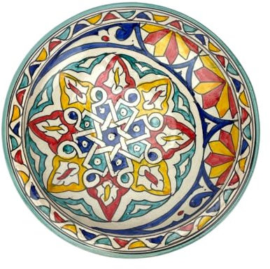 ARTIGIANATO VULCANO Plato decorativo marroquí de cerámica pintado a mano, diámetro 33 cm
