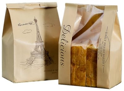 Fangxuee Bolsa de Almacenamiento de Pan Horneado Bolsa de Papel para Pan Bolsa para Paquete de Pan con Ventana Frontal Transparente