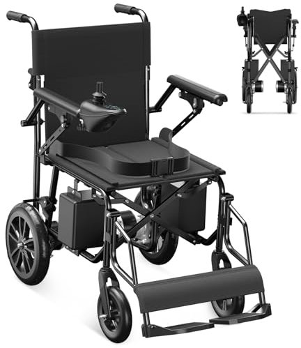 ChaCool Elektrischer Rollstuhl, Rollstuhl Faltbar Leicht Maximale Tragfähigkeit 100 kg, Reichweite 15 km, Innen- und Außenbereich Elektrorollstuhl speziell für ältere Menschen,Schwarz