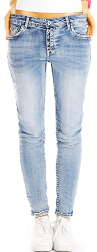 Slim fit Hüftjeans Regular Tapered hellblaue stretchige Low Waist Hosen - Damen - j10k-3 (DE/NL/SE/PL, Alphanumerisch, L, Regular, Regular, hellblau)