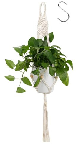 2 Pièce Suspension Corde Plante Macramé,Macrame Pot Suspendu Panier Suspendu En Corde,Macramé Support Pots Pour Fleur,Pots Fleurs Suspendus En Coton,Suspension Plante,Cache Pot Suspendu,Beige,105cm