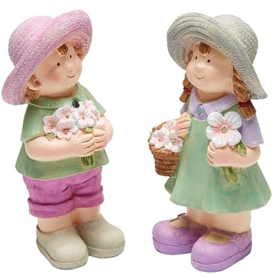 Coopers of Stortford - Set 2 Decorative Garden Ornaments - Max and Marie Garden Figures, Made from Weather-Resistant Polyresin