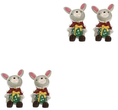 Kisangel 2 Sätze Weihnachtsschmuck Weihnachtsdeko Mikro-Kaninchen-Dekorationen Mini-hasenfiguren Mini-Kaninchen-Modell Bonsai-Kaninchen Selber Machen in Hasenform Harz 2 Stück * 2