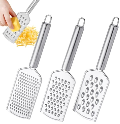 3 Piezas Rallador de Limón, Fino Zester, 3 Tamaños de Agujeros Diferentes Rallador Pequeño, Zester de Acero Inoxidable, Zester Manual de Acero Inoxidable, para Queso Parmesano, Patata, Pepino