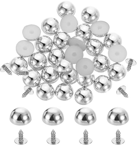 sourcing map 50Pcs Round Dome Studs, 6mm Plastic Mushroom Flat Back Rivets with Nails for DIY Leather Clothing Bag Shoes Accessories, Silver