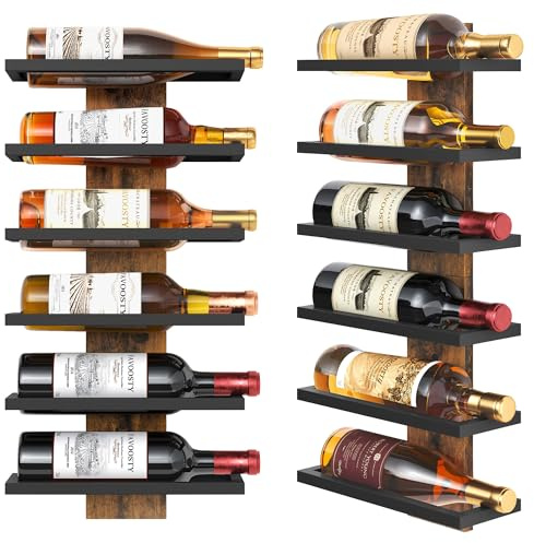 FAVOOSTY Portabottiglie da parete, portabottiglie con 6 livelli, in metallo, per bottiglie di vino, colore nero, per sala da pranzo, camera da letto, cantina