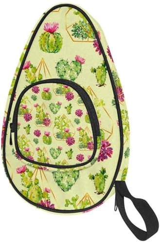 VAPOKF Housse pour raquette de tennis de table, cactus vert avec motif floral géométrique diamant pour raquette de ping-pong avec pochette pour 4 à 5 balles