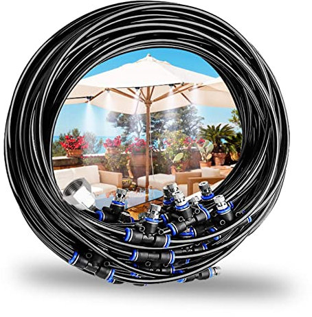 LUOZIQINX Kit D'Irrigation Système de Brumisateur Extérieur, Kit de Tuyau Brumisateur, Système de Refroidissement ExtéRieur pour Patio Jardin Serre pour Parc Aquatique,6m/19.7ft