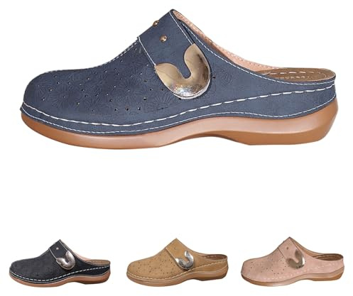 Clearance UK 6 Orthopedic Mules Closed Toe Sandals for Women Wide Fit Ladies Clogs Comfortable Orthotic Sandals Summer Casual Slip on Backless Shoes Walking Wedges Size 6 Navy