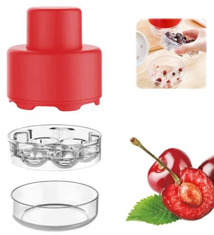 7-in-1Kirschentkerner-Werkzeug,Push-Typ-Kirschentkerner,Tragbarer Push-Down-Kirschensamenentferner,Kirschentkerner Entkerner,kein Griff-Design,für Küche, Picknick(Rot)