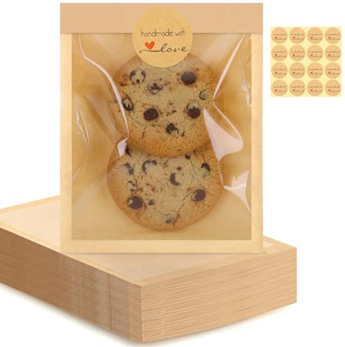 120 Pack Cookie Bags with Seal, 5.1x7.5 Inch Self Sealing Paper Bakery Bags with Window, Heat Sealable & Grease Resistant To Go Sleeves for Treat Donuts Scone Brownie Mothers Day Snacks