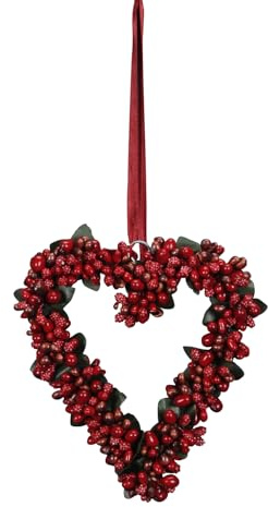 itsisa Hänger Herz Rote Beeren Weihnachten 12x14 cm aus Polyester - Herzanhänger, Hängedeko, Fensterdeko, Türdeko Advent, Weihnachtsdeko