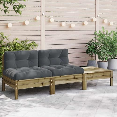 HaoChrymec Gartensofa mit Kissen und Hocker 2-Sitzer aus Kiefernholz, Modulares Design, Bequemes Outdoor Sofa, Sitzgruppe Outdoor, Balkon Sofa, Anthrazit Kissen, 189 x 63 x 62.5 cm