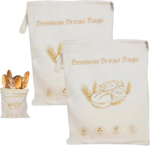 Bolsas de pan de algodón y cera de abeja con acceso ancho con cremallera para masa madre, bolsas de pan de algodón natural reutilizables, gran capacidad de 10 litros y diseño portátil, mantienen la