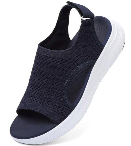 DimaiGlobal Women's Walking Sandals with Arch Support Orthopedic Platform for Plantar Fasciitis Slingback Sport Sandals Summer Washable Knit with Adjustable Straps Outdoor Casual