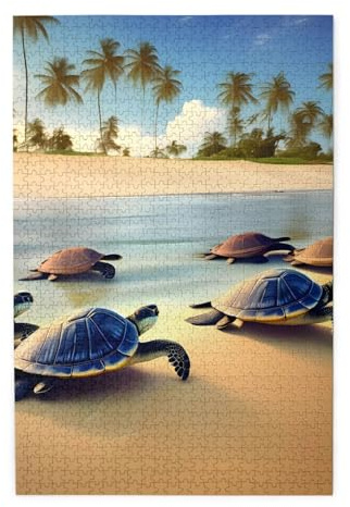 Schildkröten am Strand. Holzpuzzle für Erwachsene und Kinder, herausfordernde Puzzle-Dekorationen