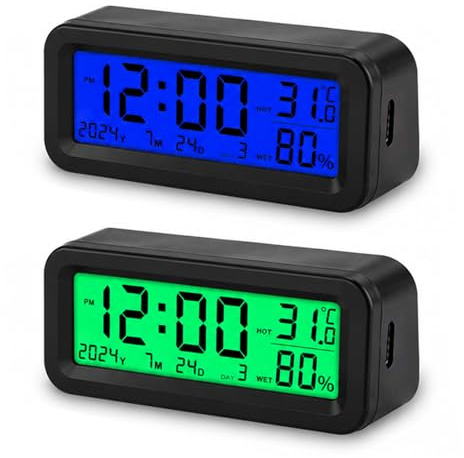 Afenau Reloj Digital para Salpicadero de Coche, Reloj Coche Solar con Indicador de Fecha, Temperatura y Humedad, Reloj Temperatura Solar para Coche
