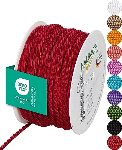 Halbach Satinkordel, 4 mm x 25 m, rot | Glänzende Acetat-Kordel, Made in Germany und Öko-Tex 100 zertifiziert, waschbar und wetterfest, ideal für Indoor und Outdoor