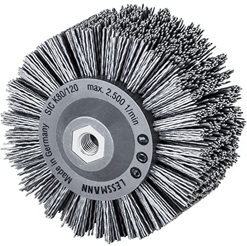 Lessmann Rundbürste gestanzt, grau ø 140 mm (18x 7 Reihen, Aufnahme: M14, Fadenstärke 1,2 mm Schleifborsten mit Siliziumcarbidkorn, zur Holzbearbeitung geeignet für großflächige Oberflächen) 402880