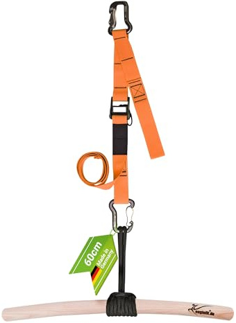 eaglefit - Premium Klimmzugstange aus Holz 60 cm - Ergonomisch gebogene Pull Up Bar für Decke, Balken, Garten, Baum - Reckstange Outdoor & Indoor für Klimmzüge, Verstellbar zum Aufhängen inkl. Zubehör