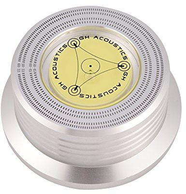 Vbestlife Abrazadera del estabilizador de Registro del Disco de La Placa Giratoria de Nivel de Burbuja 50 / 60Hz Placa con Nivel de Burbuja para El Reproductor de Discos de Vinilo LP (Plata)