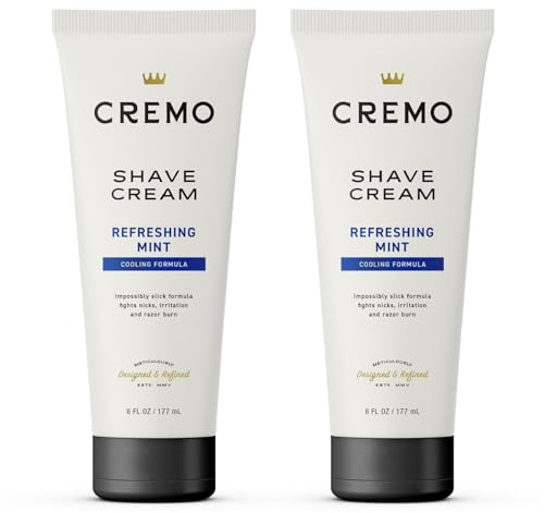 Cremo Barber Grade Cooling Shave Cream, Astonishingly Superior Ultra-Slick Shaving Cream Fights Nicks, Cuts And Razor Burn, 6 Fl Oz (2 Pack), WHITE