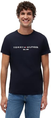 Tommy Hilfiger Herren T-Shirt Kurzarm Core Tommy Logo Rundhalsausschnitt, Blau (Sky Captain), XS