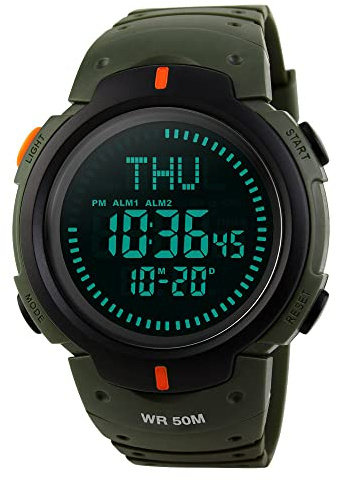 FeiWen Multifunktional Outdoor Kompass Uhren Herren und Jugend Digitaluhr 50M Wasserdicht Militär Sportuhr Plastik Armbanduhren mit Kautschuk Band, Grün