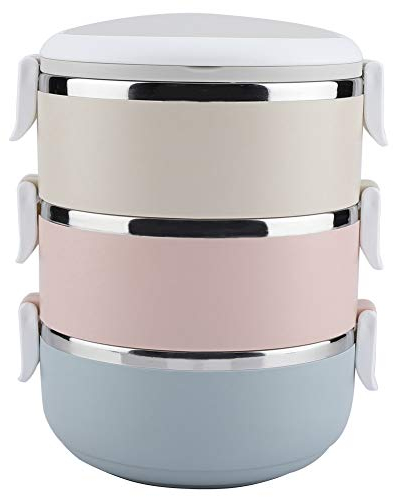 DEWIN Lunchbox, Edelstahl Bento Box Meal Prep Boxen Stapelbar Isolierte Lunchbox mit Griff Abbaubar und Auslaufsicher (3 Schichten)